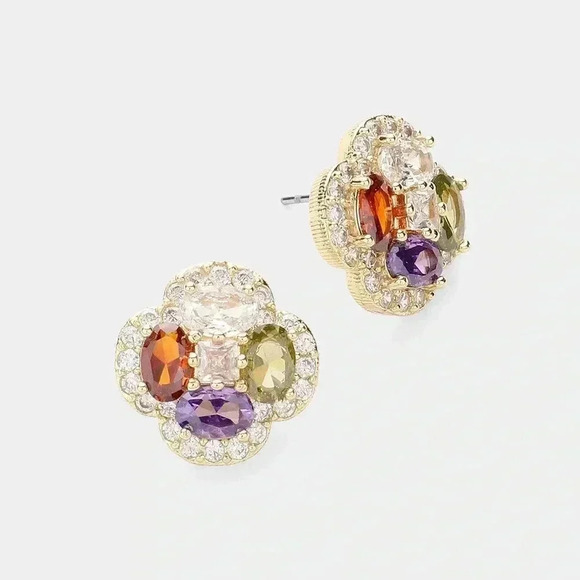 14K GP Colorful Flower Stud Earrings - Picture 1 of 2